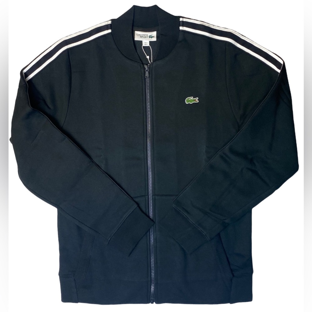 Lacoste Mens Sport Contrast Bands Fleece Teddy Jacket - Black - SH4898-51-6KJ